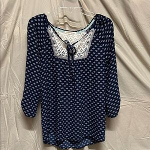Rewind Navy Blue Geometric Blouse